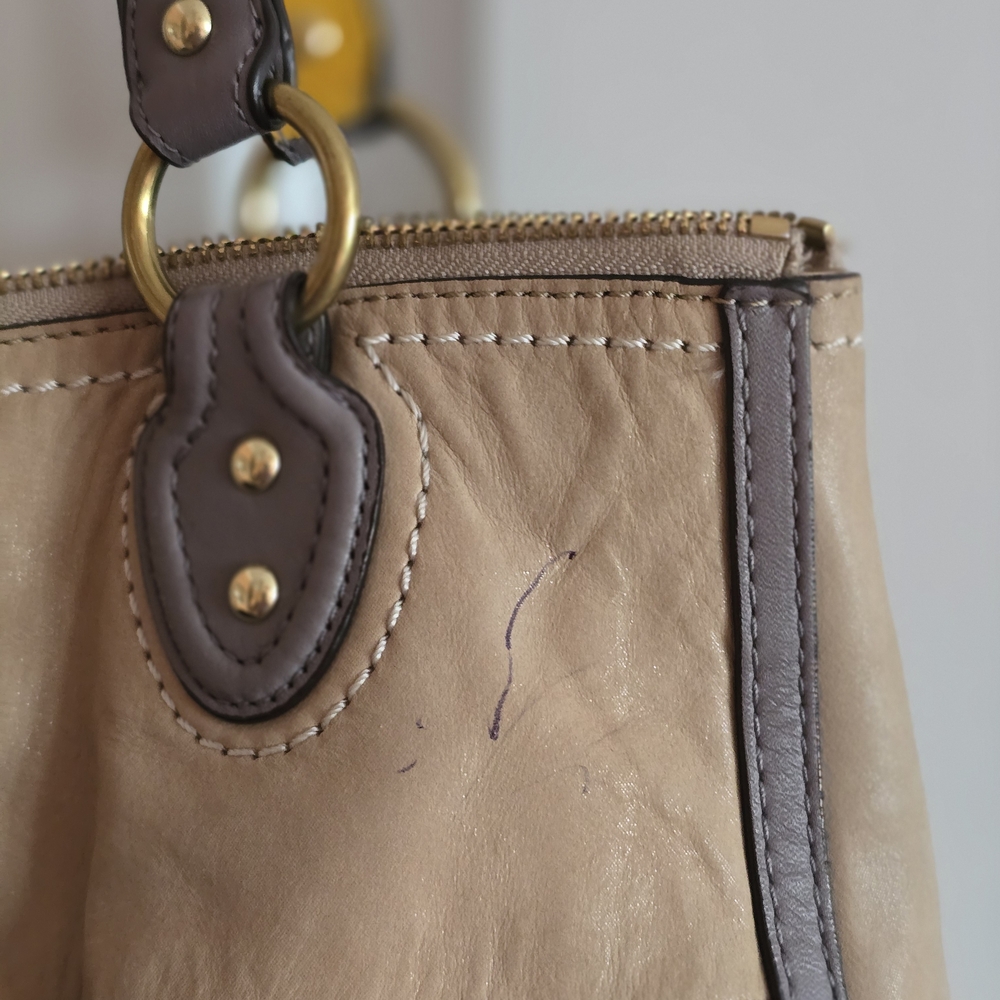 Coach Tan and Gray Shoulder Bag with Yellow Accents - Picture 4 of 6